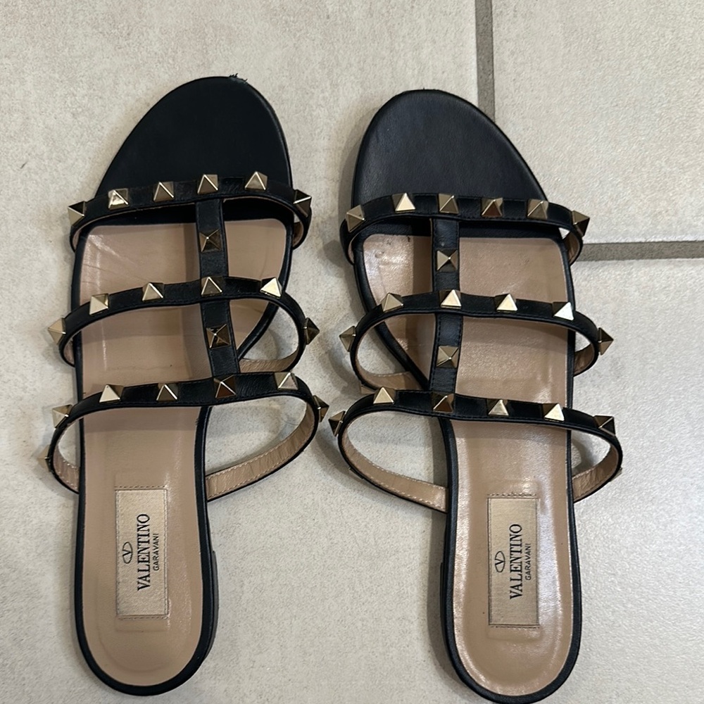 Valentino Black and Gold Studded Women's Sandals